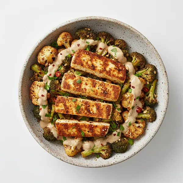 Roasted Cottage Cheese Shawarma with Tahini & Florets